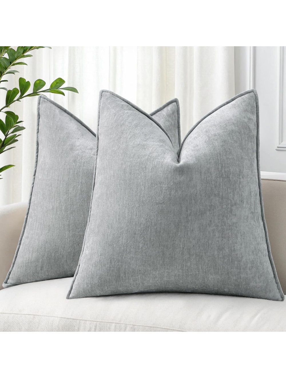 Chenille Ultimate Gray Throw Pillow Covers 20x20 Set of 2. 2973/bb8-1:v